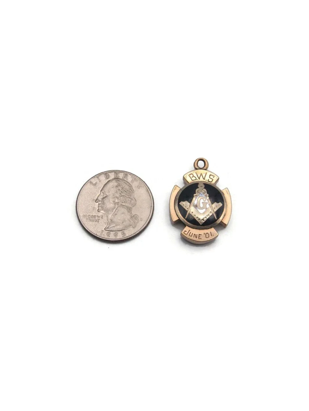 Antique 1901 FLT Odd Fellows Masonic Signet Double Sided Fob, Gold Plated & Onyx
